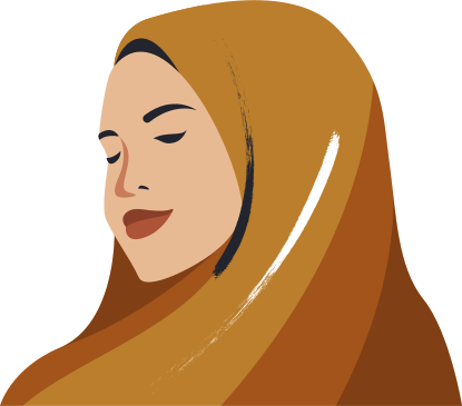 Eine Frau mit braunem Hijab und geschlossenen Augen