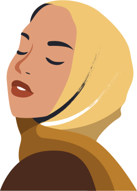 Donna illustrata con hijab giallo e occhi chiusi