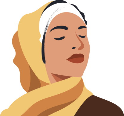 Una donna con un hijab giallo e occhi chiusi
