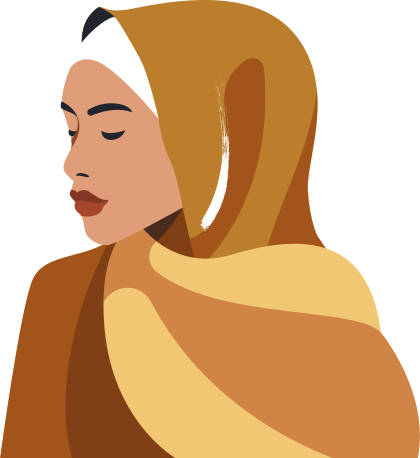 Una donna con un hijab marrone e oro