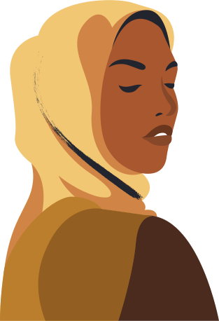 Wanita mengenakan hijab kuning dengan mata tertutup.