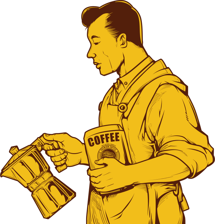 Un homme tenant une cafetière et un récipient de café