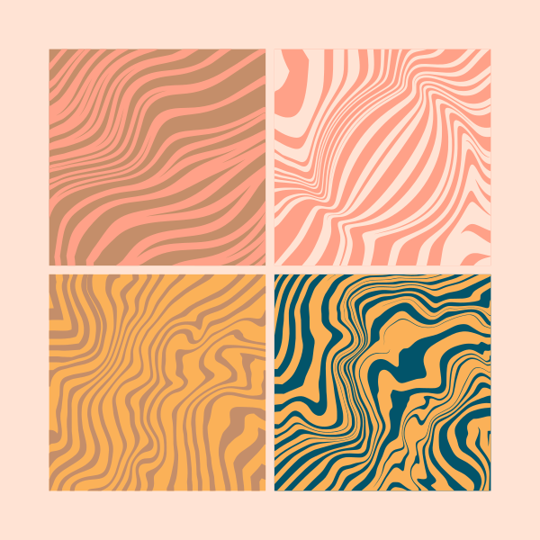 Cuatro patrones abstractos ondulados en colores retro