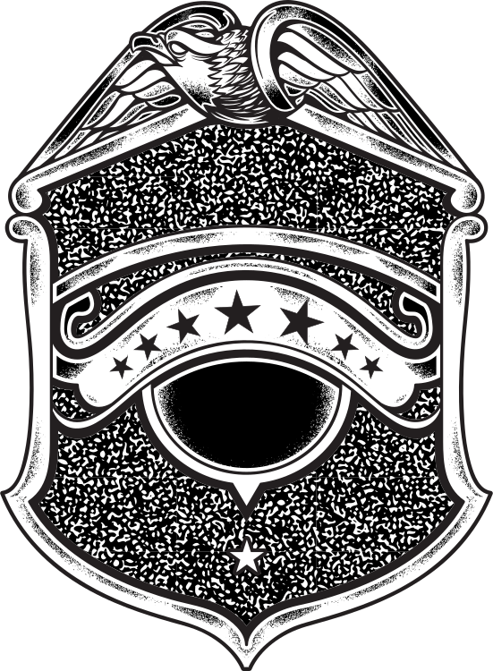 Un insigne de police vintage avec un aigle et des étoiles.