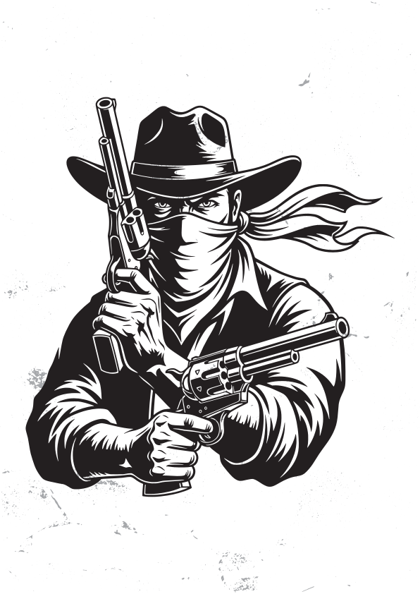 Un fuorilegge cowboy mascherato con due revolver