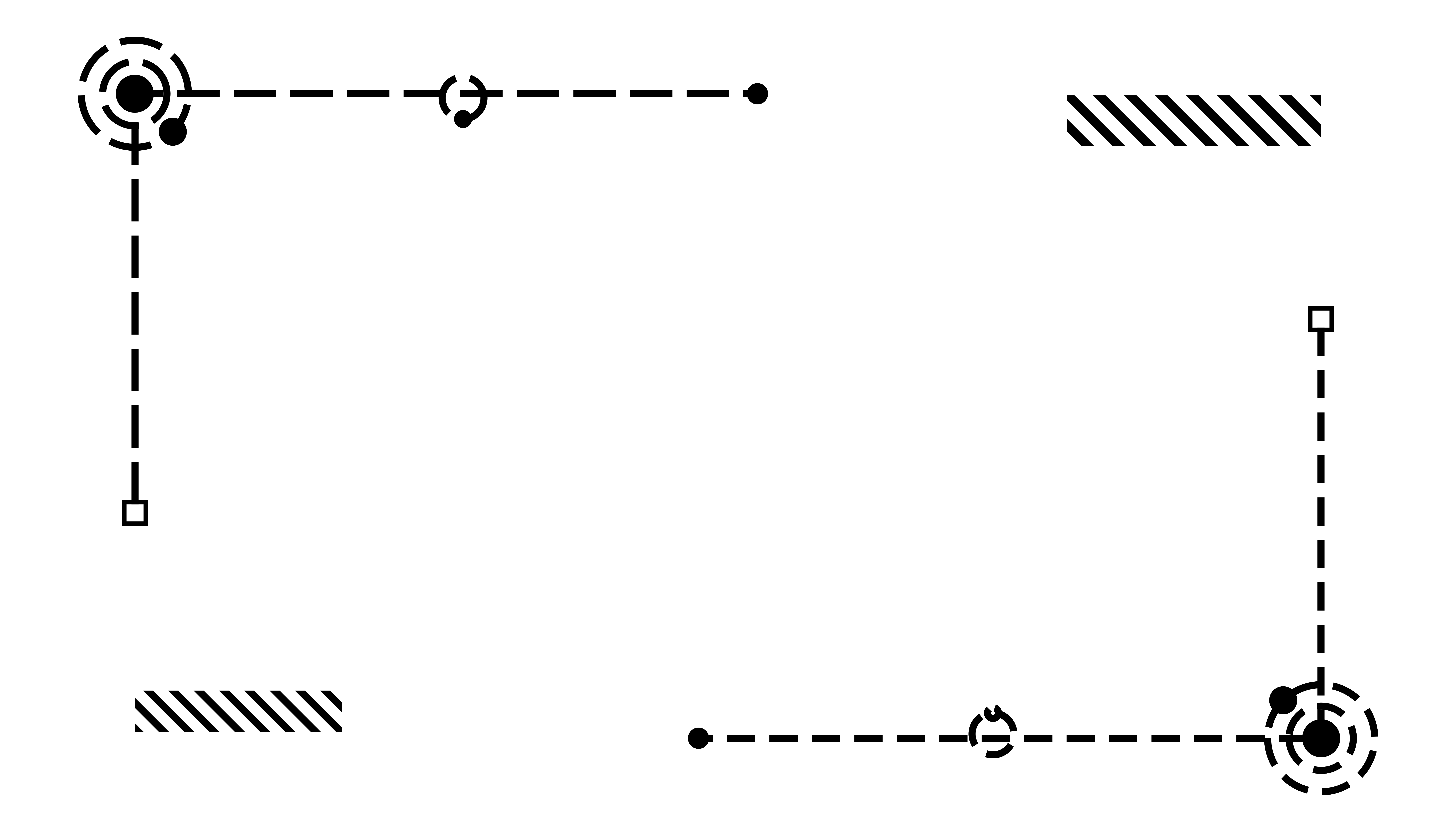 Schéma abstrait avec des lignes pointillées, des cercles et des rectangles ombragés