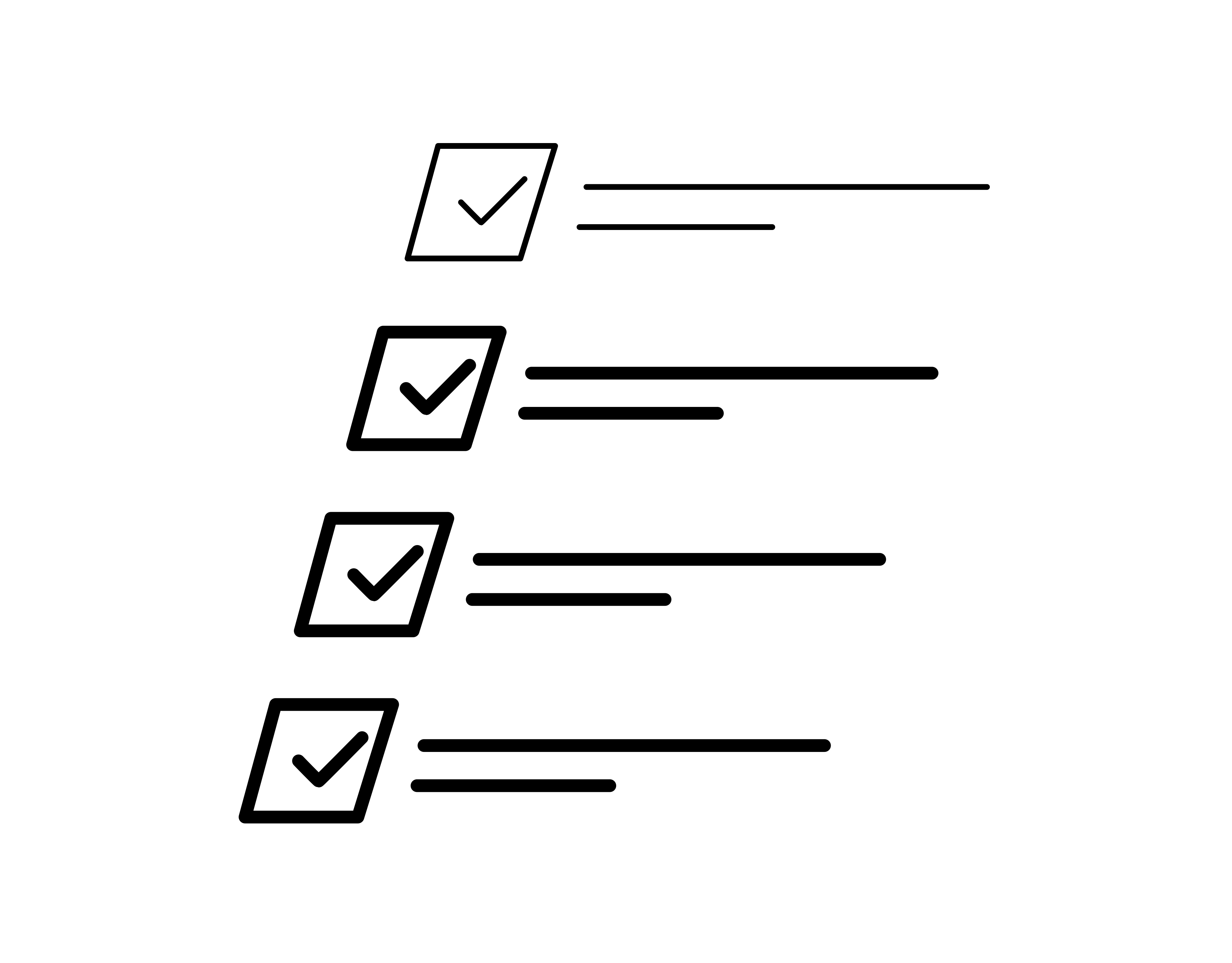 A checklist with four checked items and lines