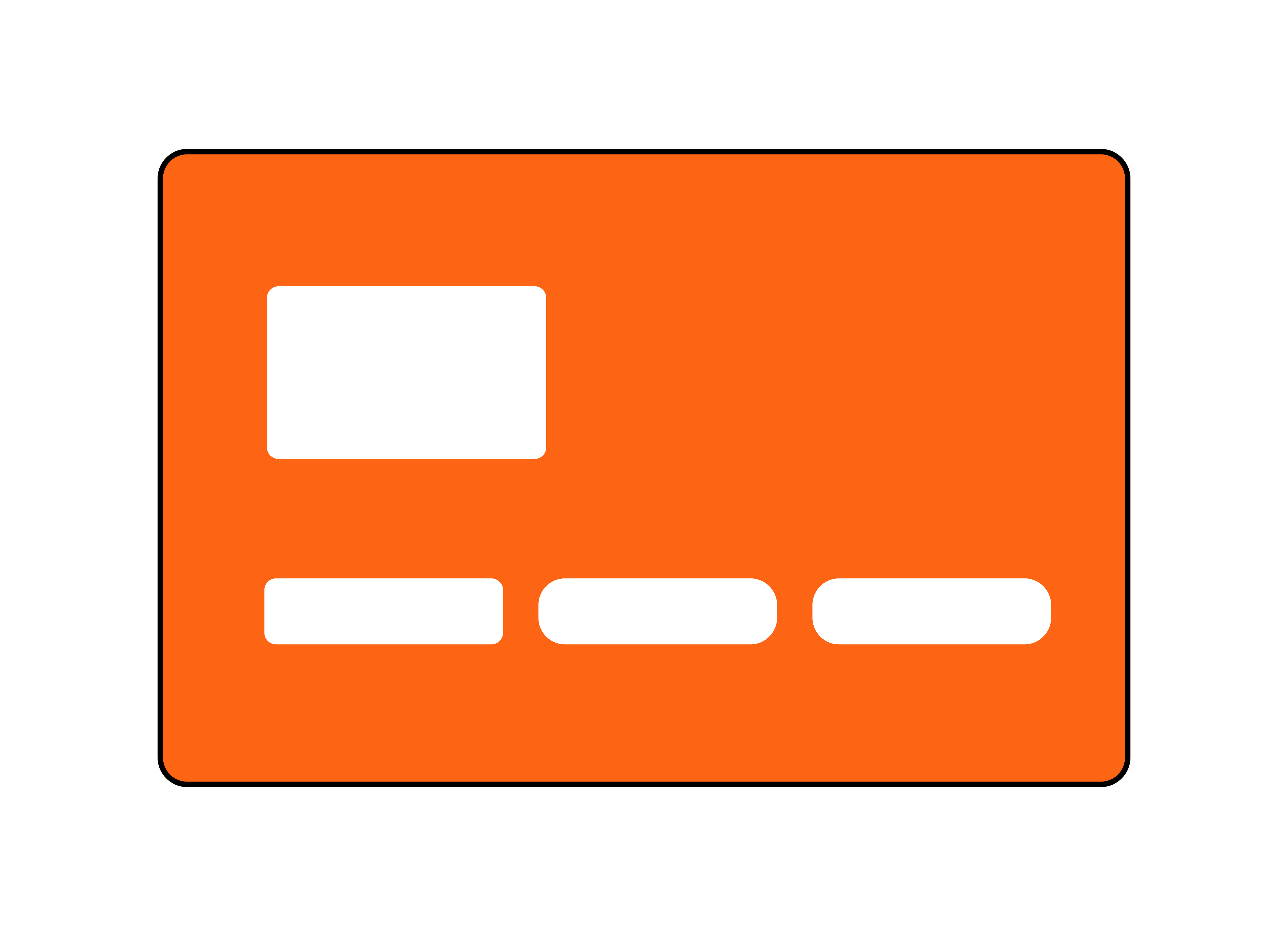 Une icône orange de carte de crédit avec des espaces réservés blancs.