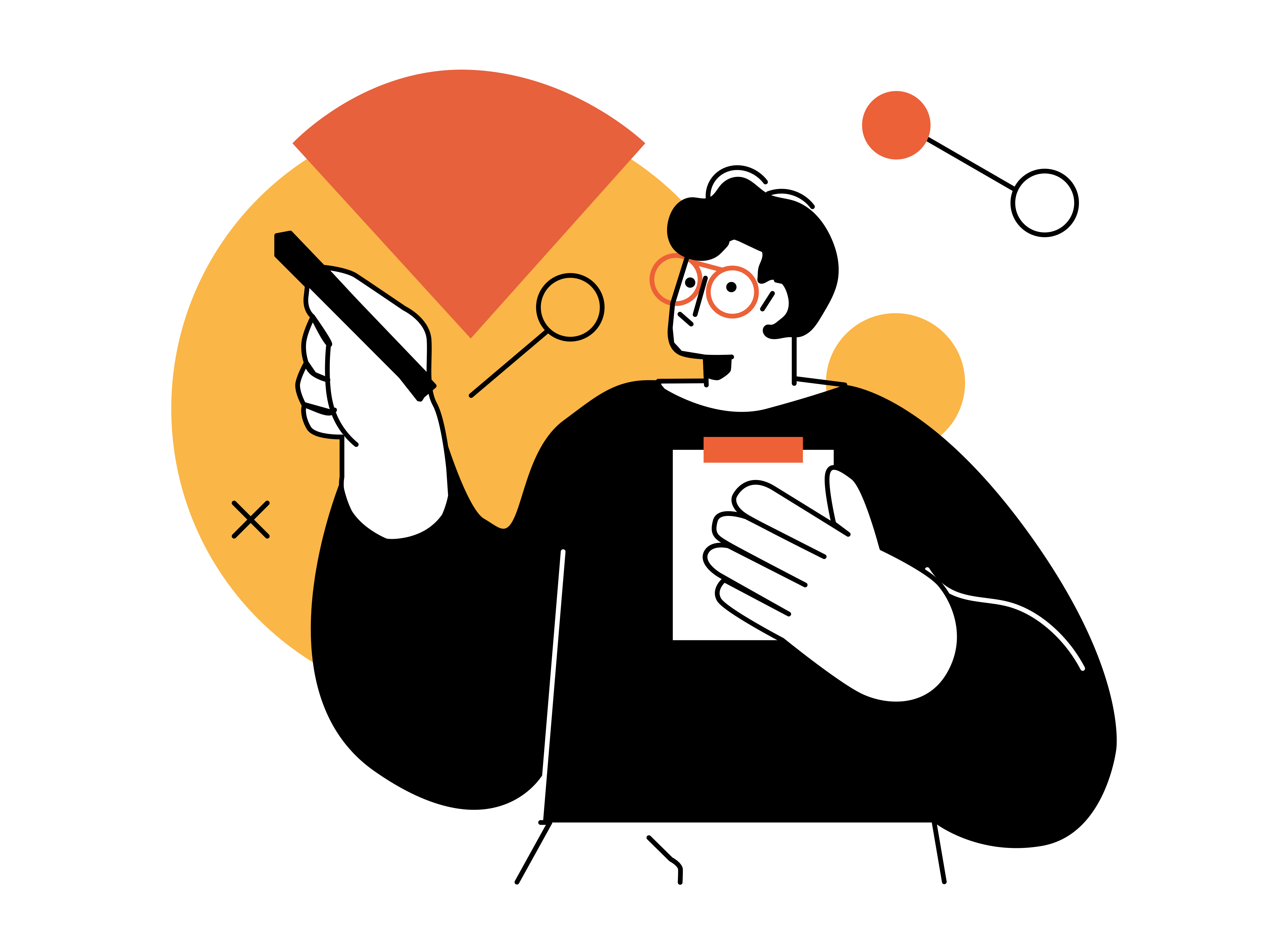 ペンとクリップボードでデータを分析する人