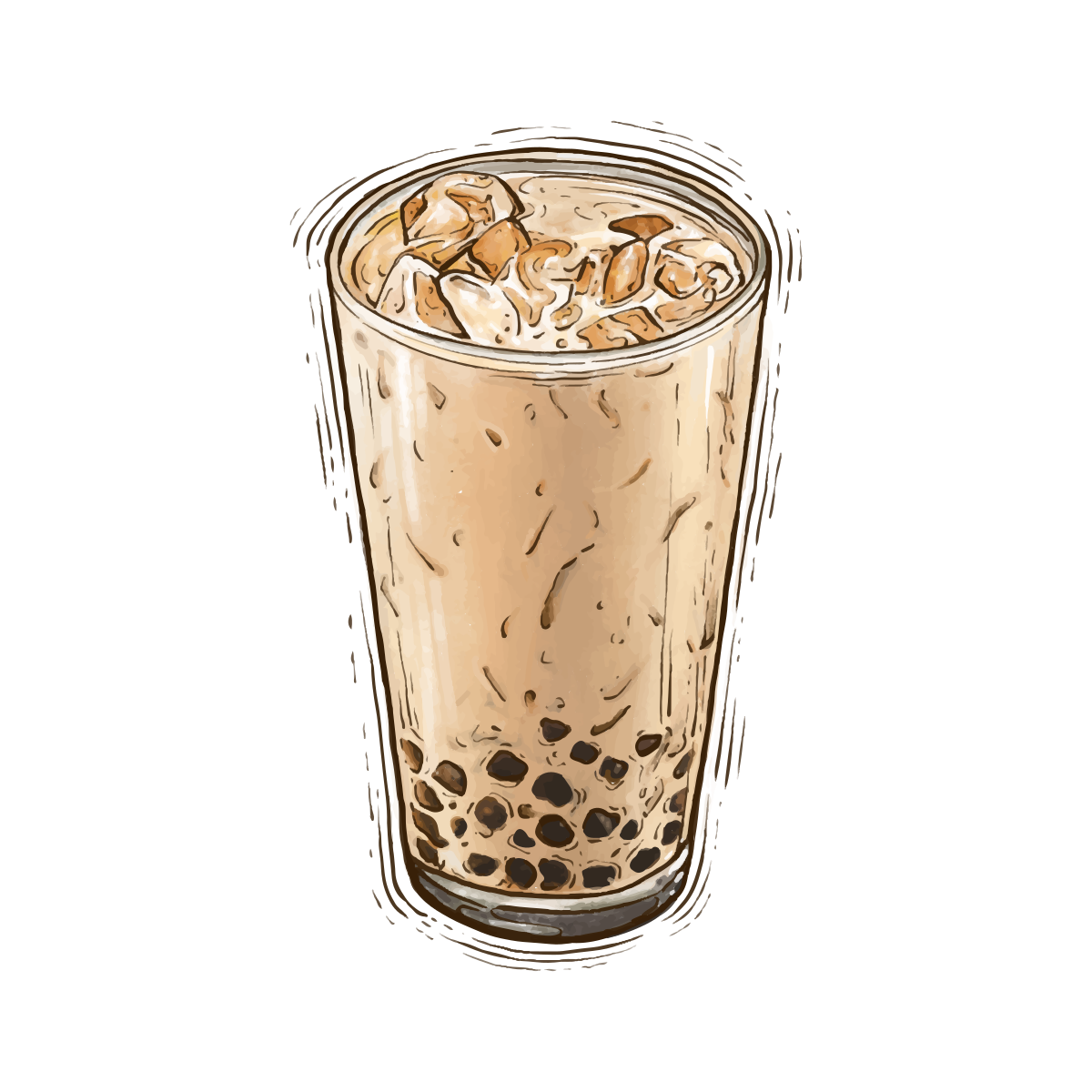 Um copo de bubble tea gelado com pérolas de tapioca