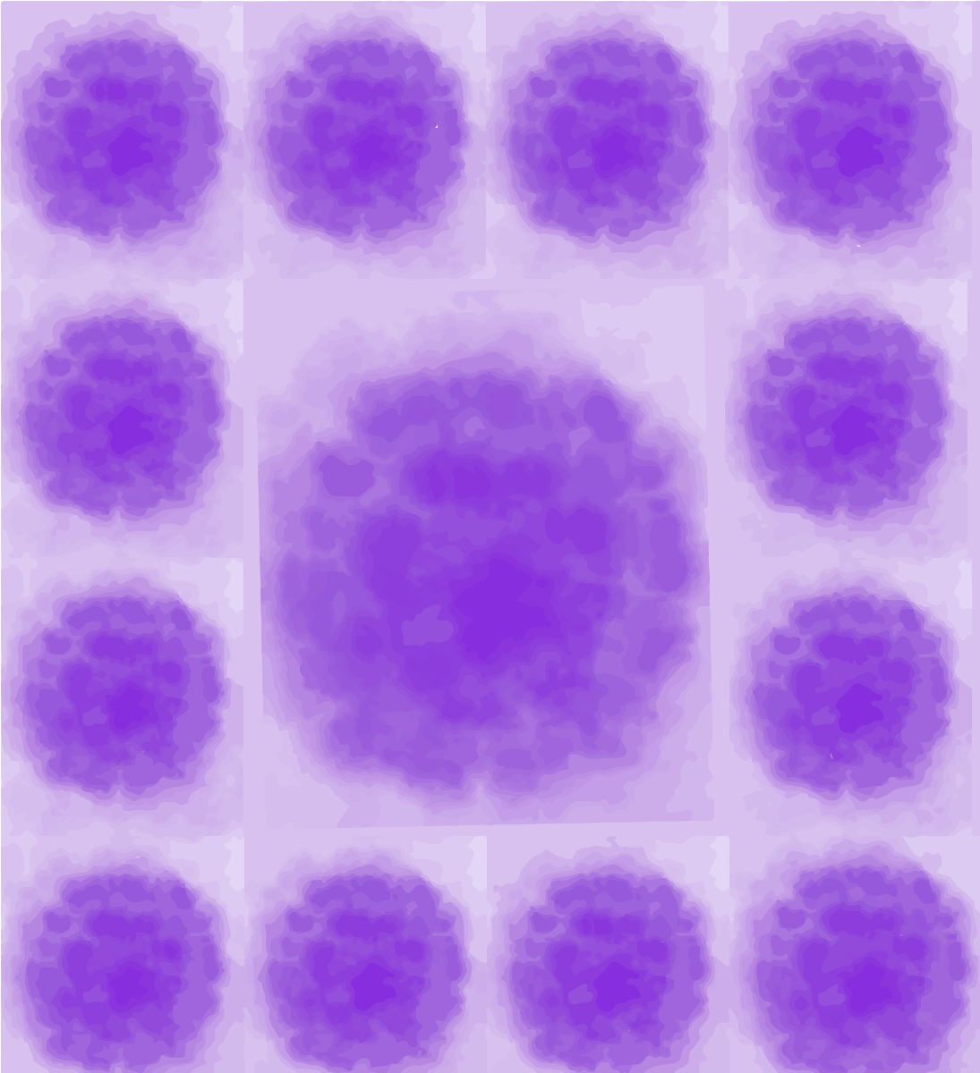 Purple watercolor splotches in a grid with a large center