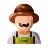 Un fermier de dessins animés avec un chapeau marron et une moustache.