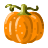Une citrouille orange stylisée avec une tige et une vigne vertes