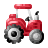 Un tracteur rouge avec des roues grises sur fond blanc.