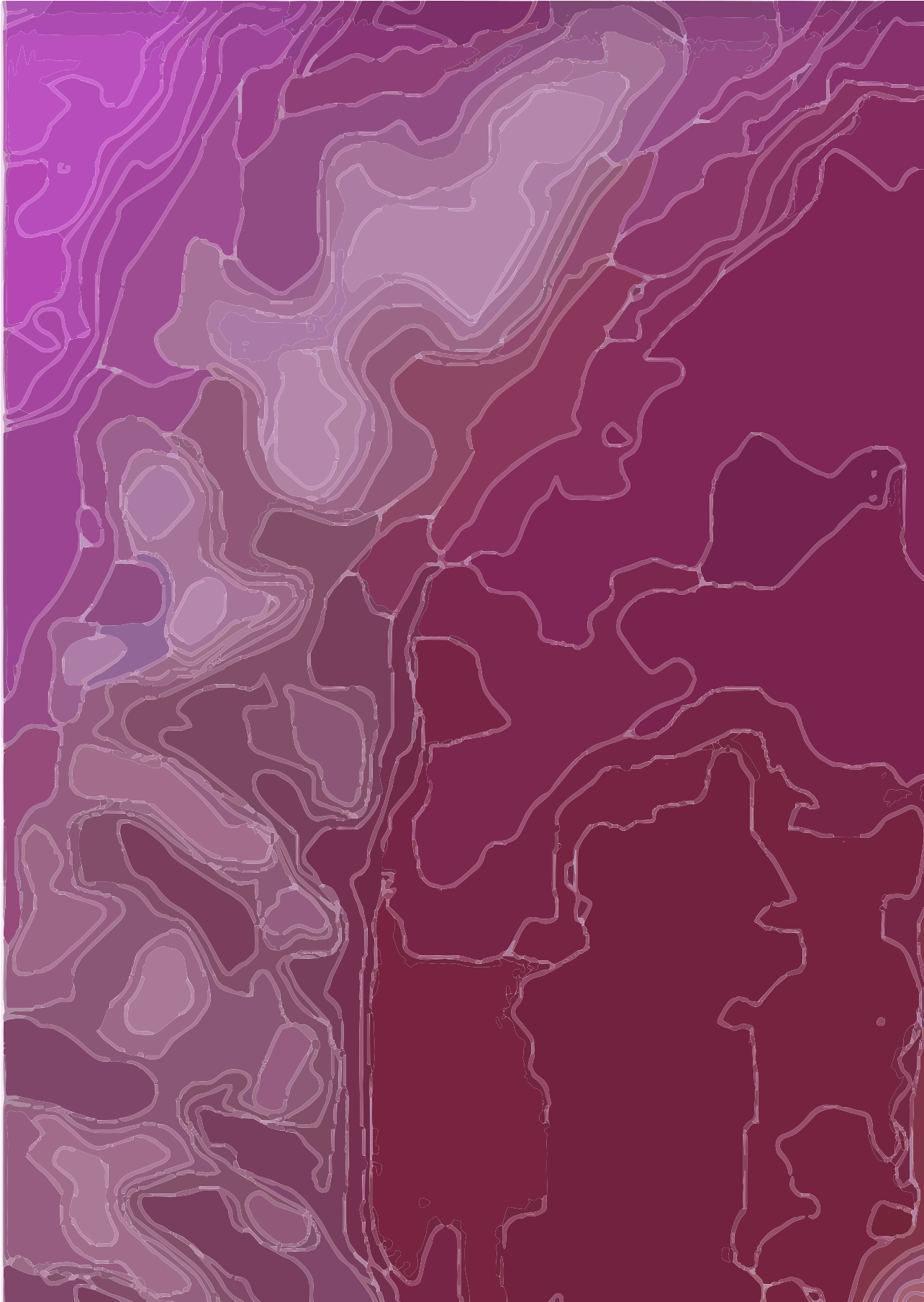 Des courbes abstraites violettes et roses forment une carte topographique