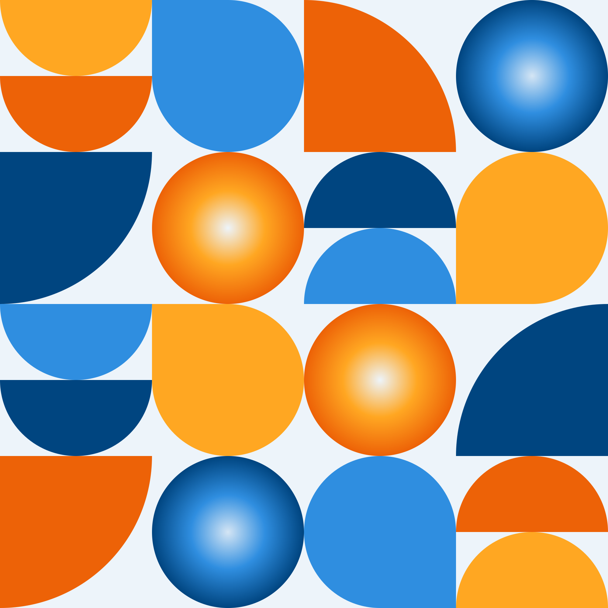 Un patrón continuo de formas geométricas azules y naranjas