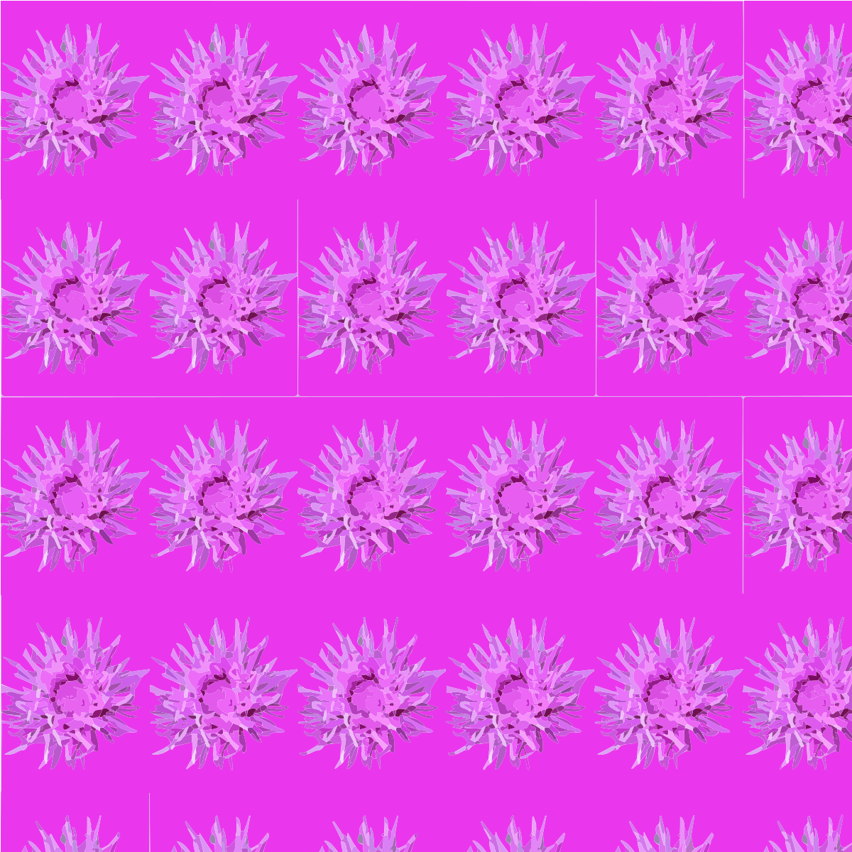 Forme floreali viola appuntite su sfondo rosa vibrante
