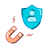A magnet attracting a shield protecting a person icon.