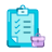 Sebuah clipboard dengan daftar periksa dan sebuah koper kecil