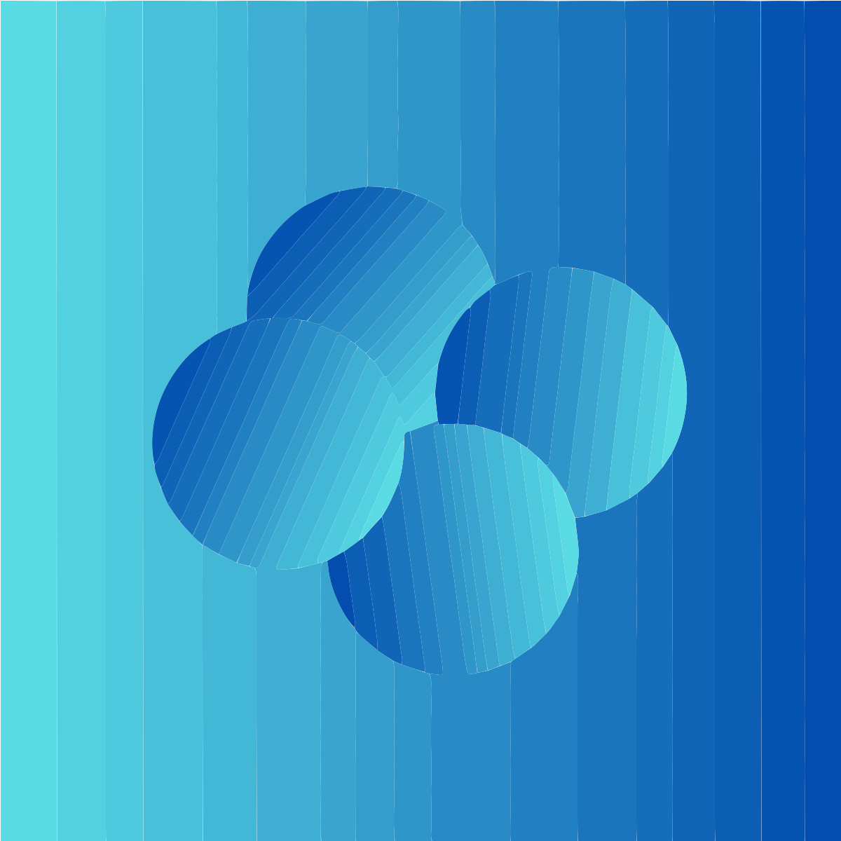 Four blue circles on a striped gradient blue background