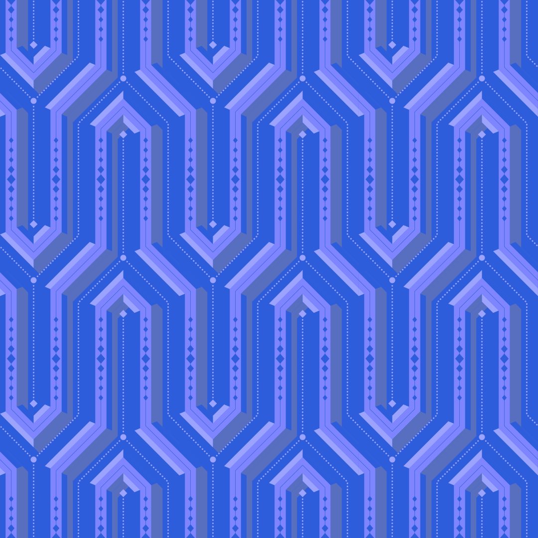 Um padrão geométrico azul repetido com efeito 3D