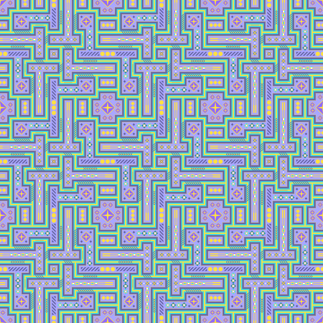 Patrón geométrico sin costuras con líneas pastel entrelazadas y puntos.