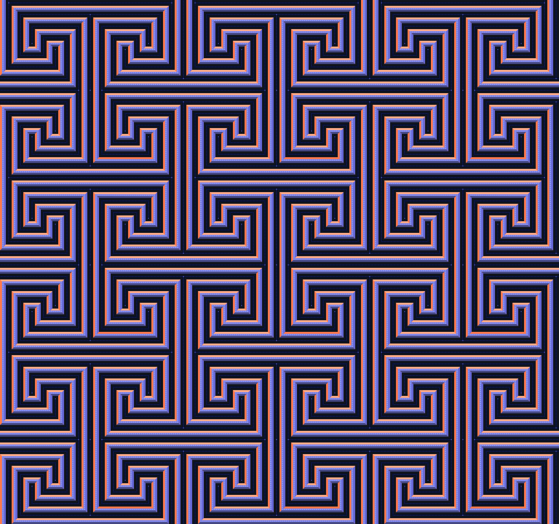 Padrão geométrico de meandro roxo em relevo.