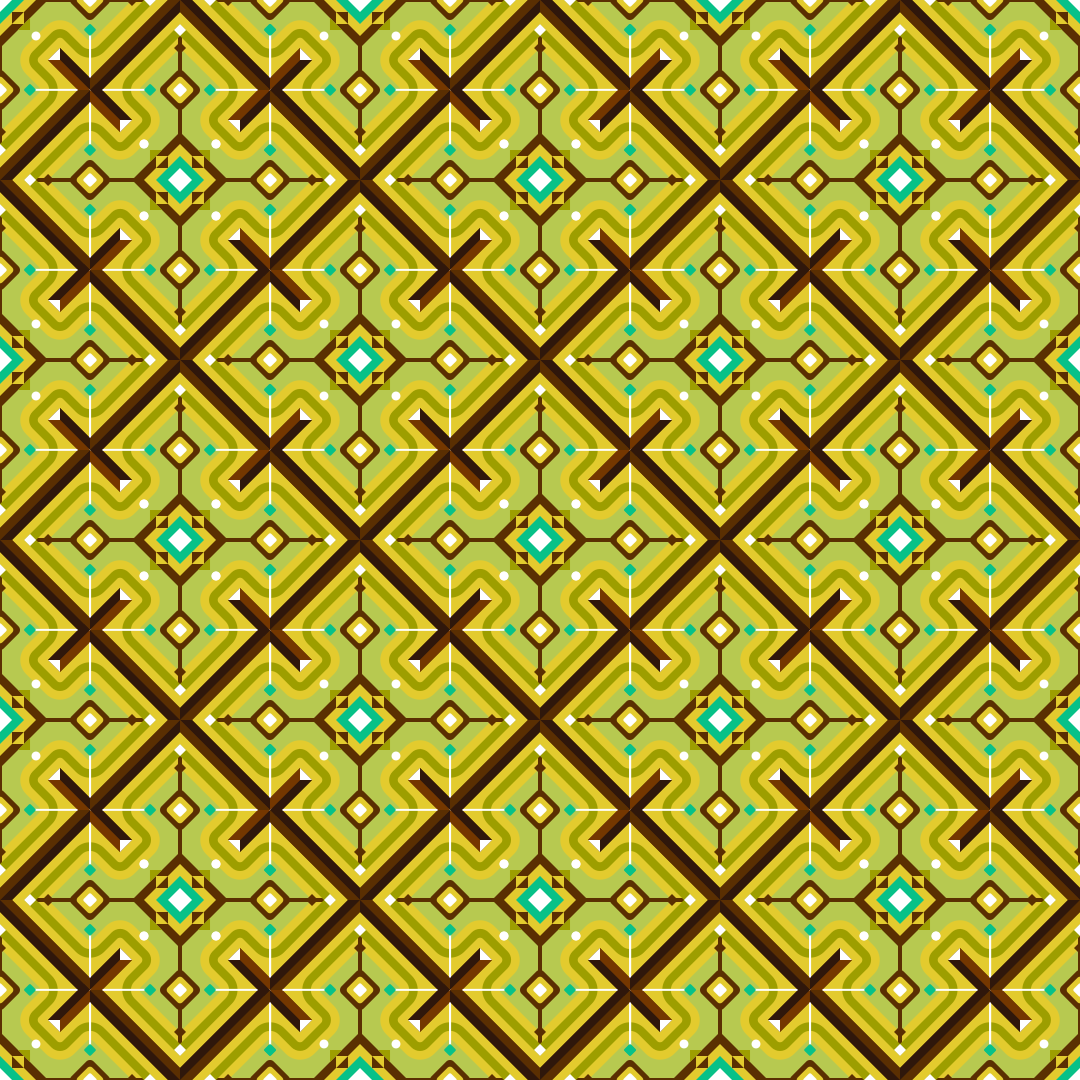 Pola geometris tanpa sambungan dengan warna hijau, coklat, dan kuning