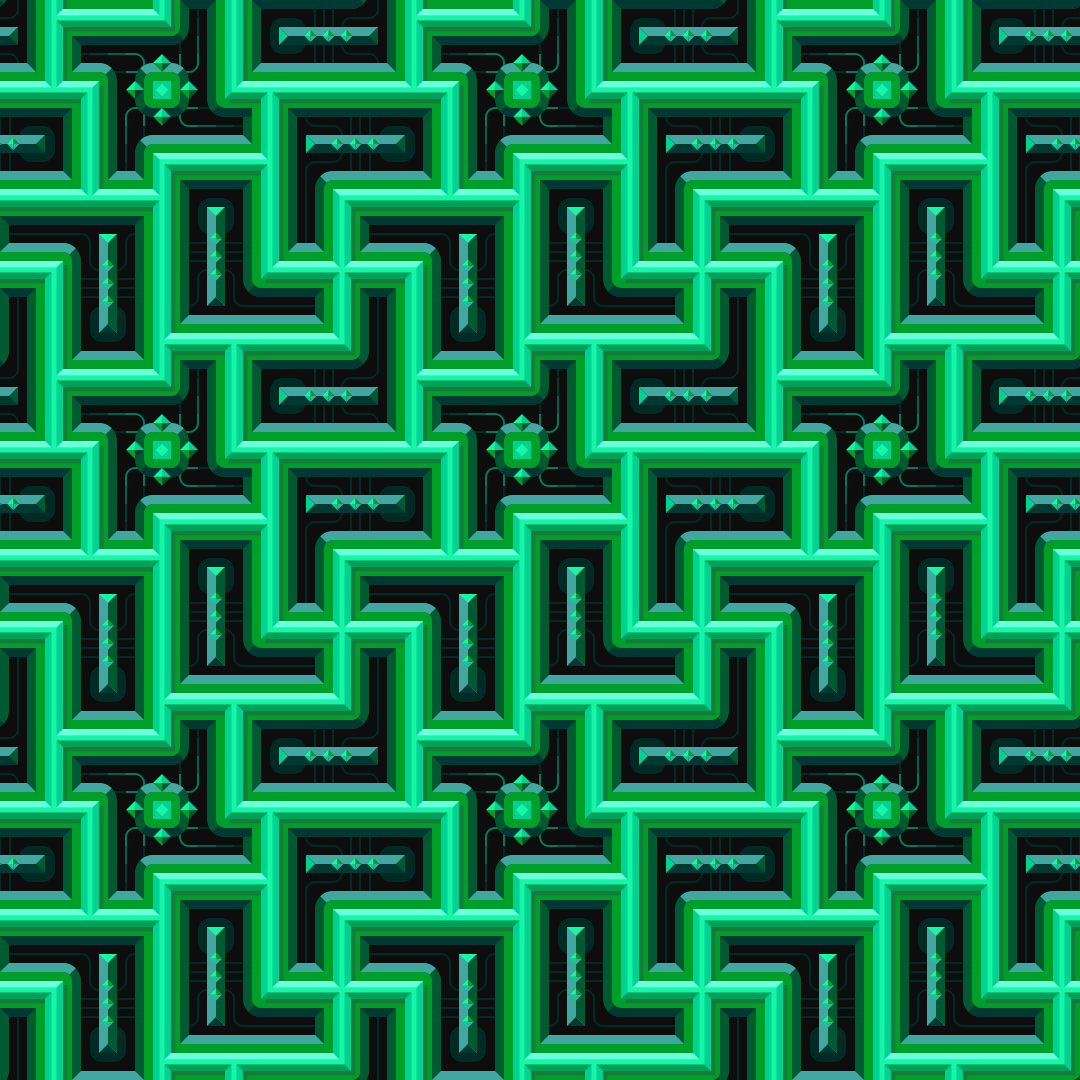 Ein nahtloses grünes geometrisches Muster mit kleinen sternförmigen Elementen