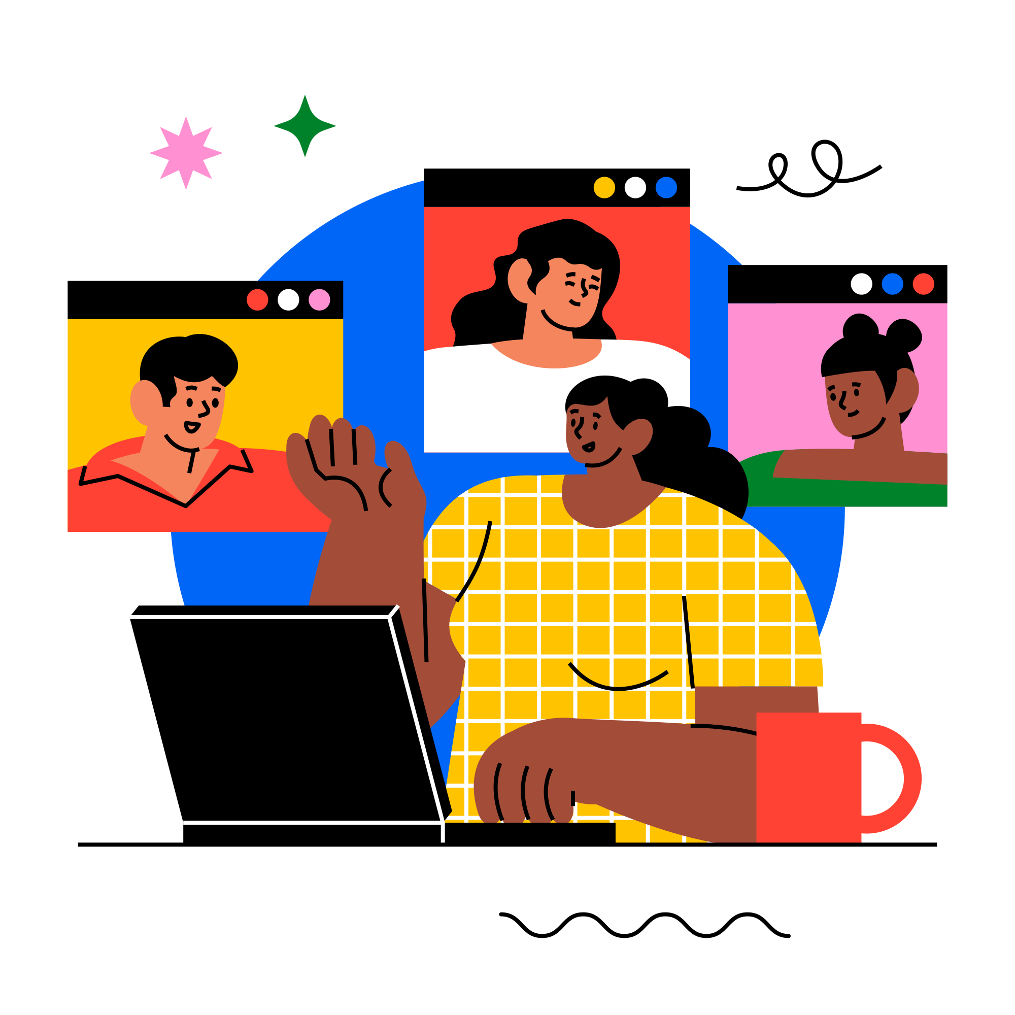 Orang bergambar di laptop bergabung dengan konferensi video online