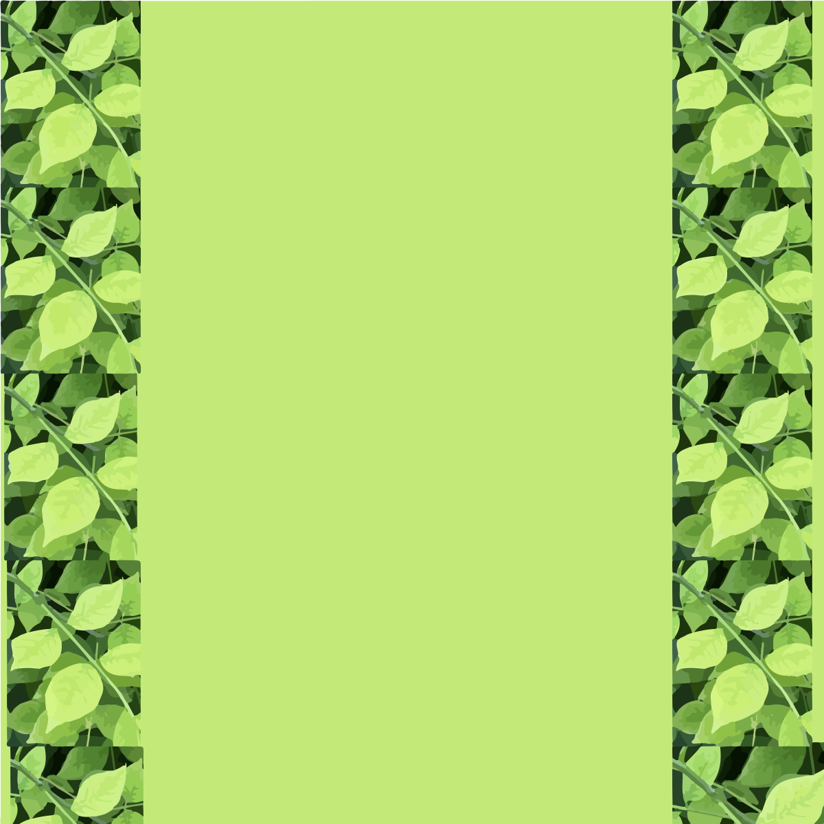 Fundo verde-claro com bordas verticais de folhas verdes