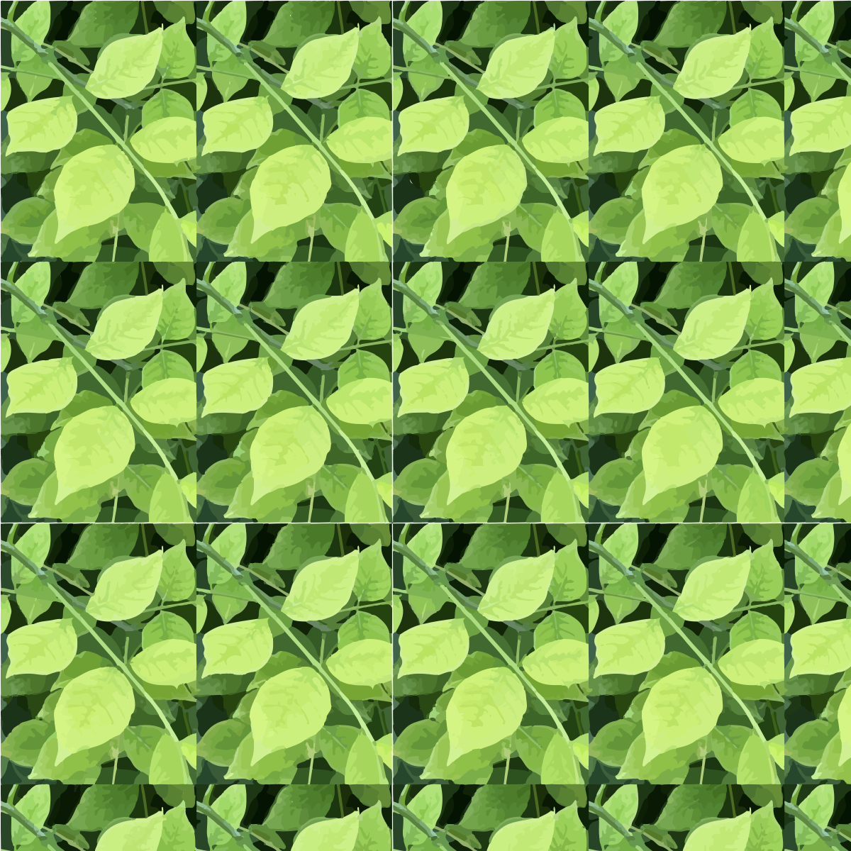 Um padrão repetitivo de folhas verdes vibrantes