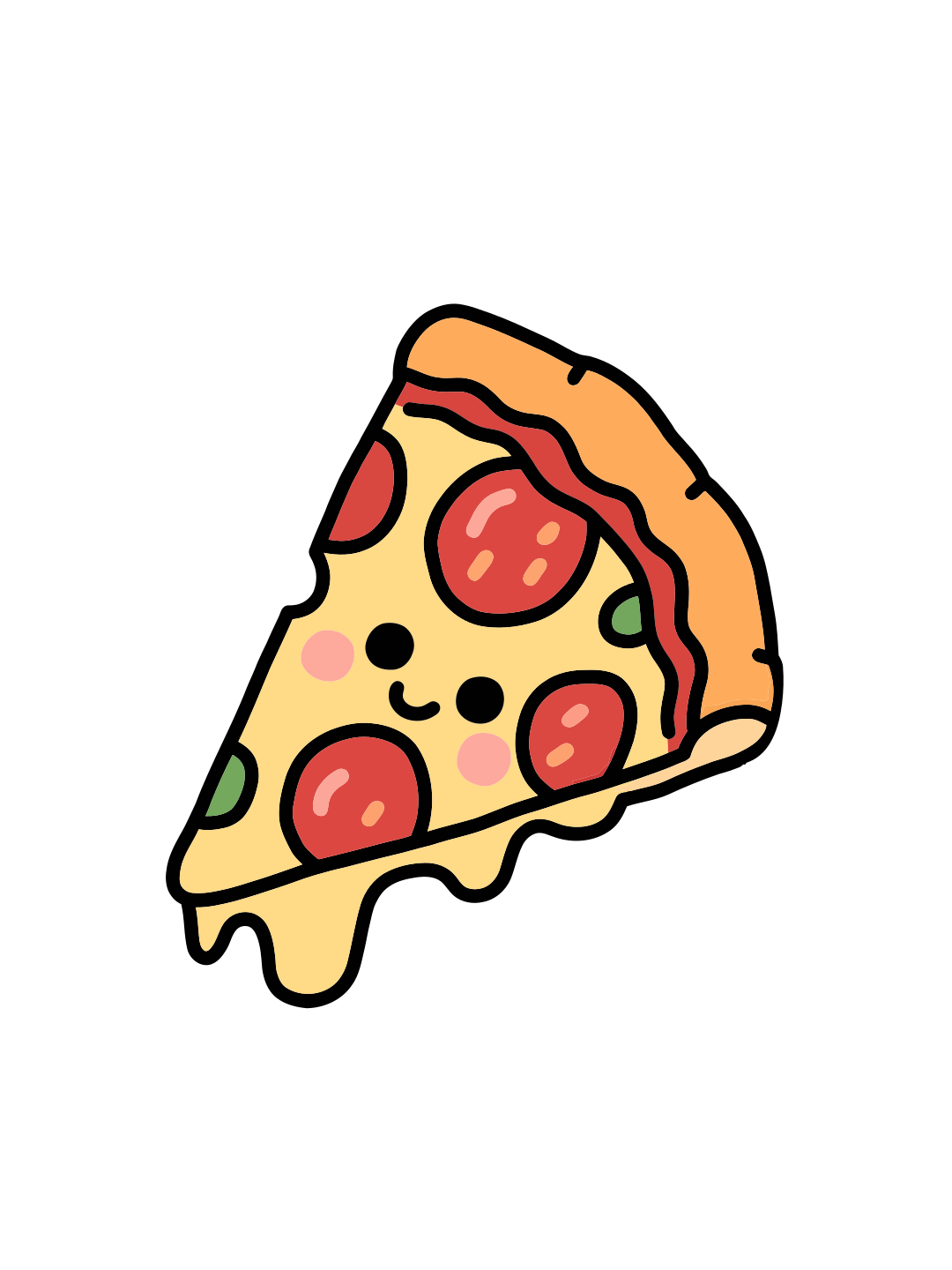 Happy Cartoon-Pizzastück mit schmelzendem Käse und Peperoni
