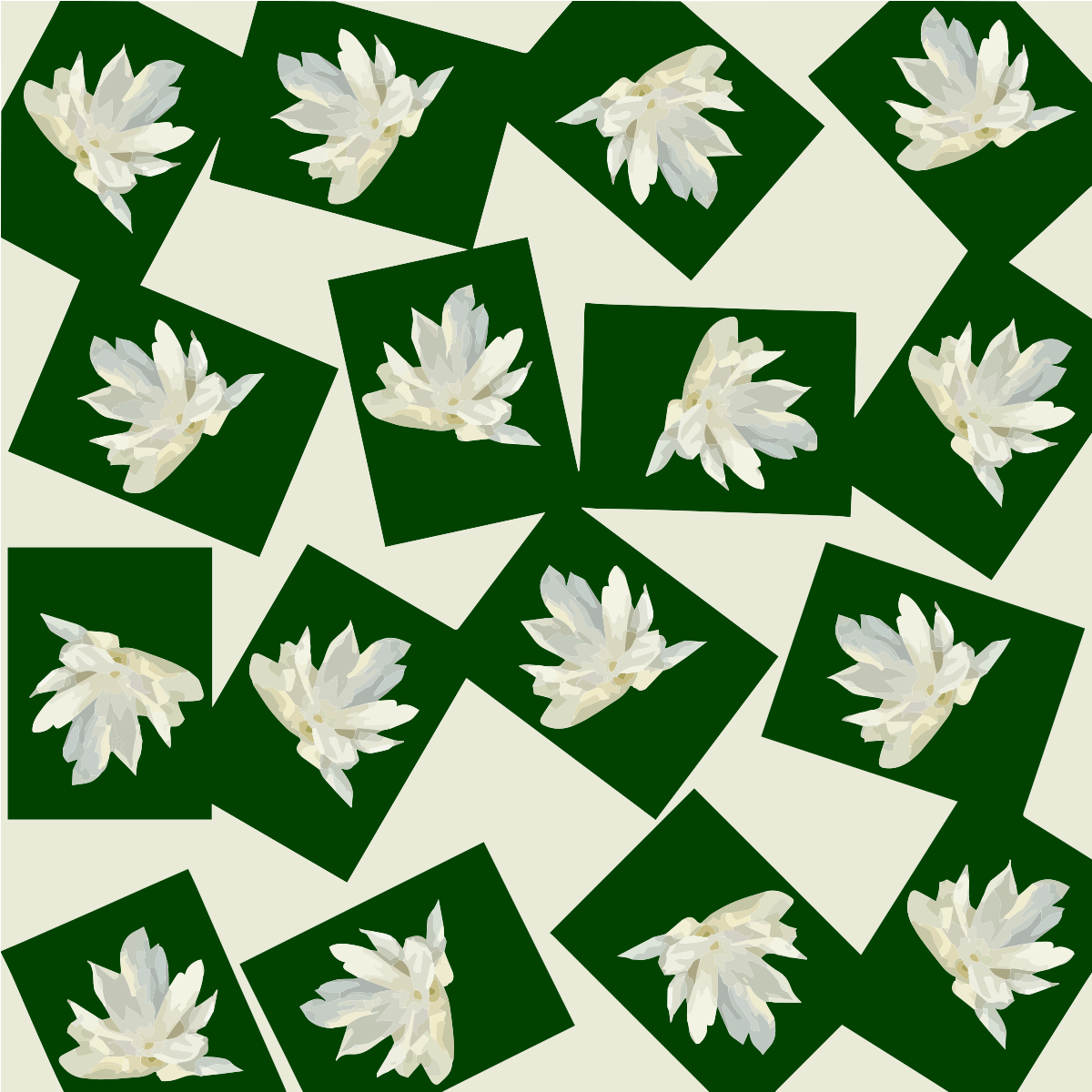 Fiori bianchi sparsi su quadrati verde scuro