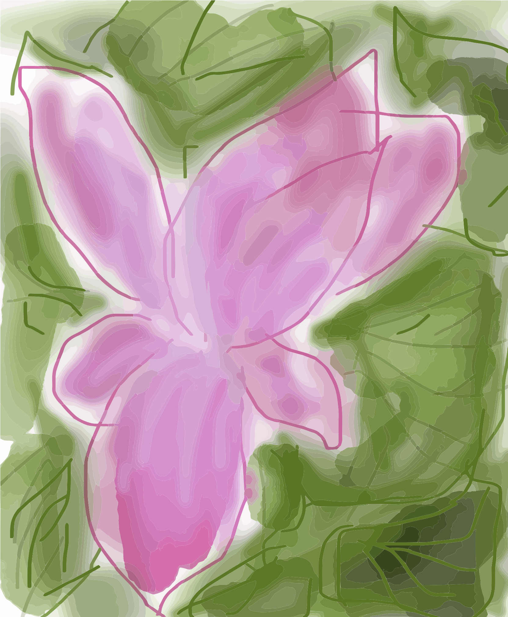 Una flor rosa con hojas verdes en estilo acuarela