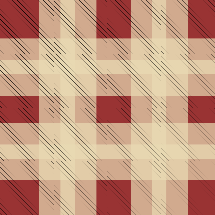 A red and beige plaid pattern with diagonal lines.