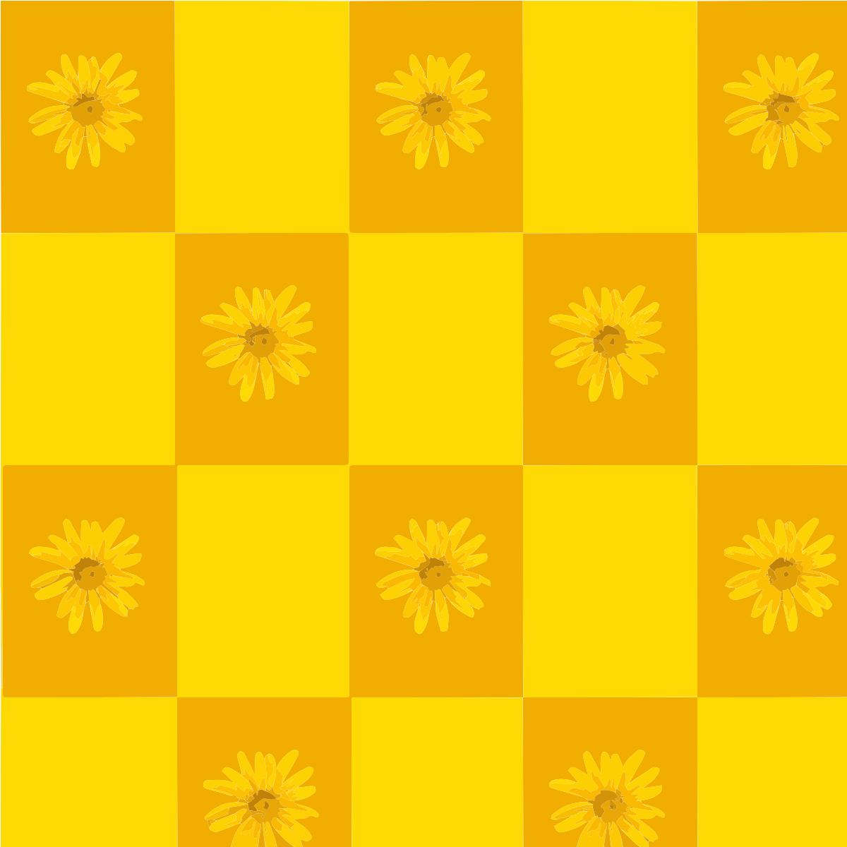 Motif en damier jaune et orange avec des fleurs de marguerite jaunes