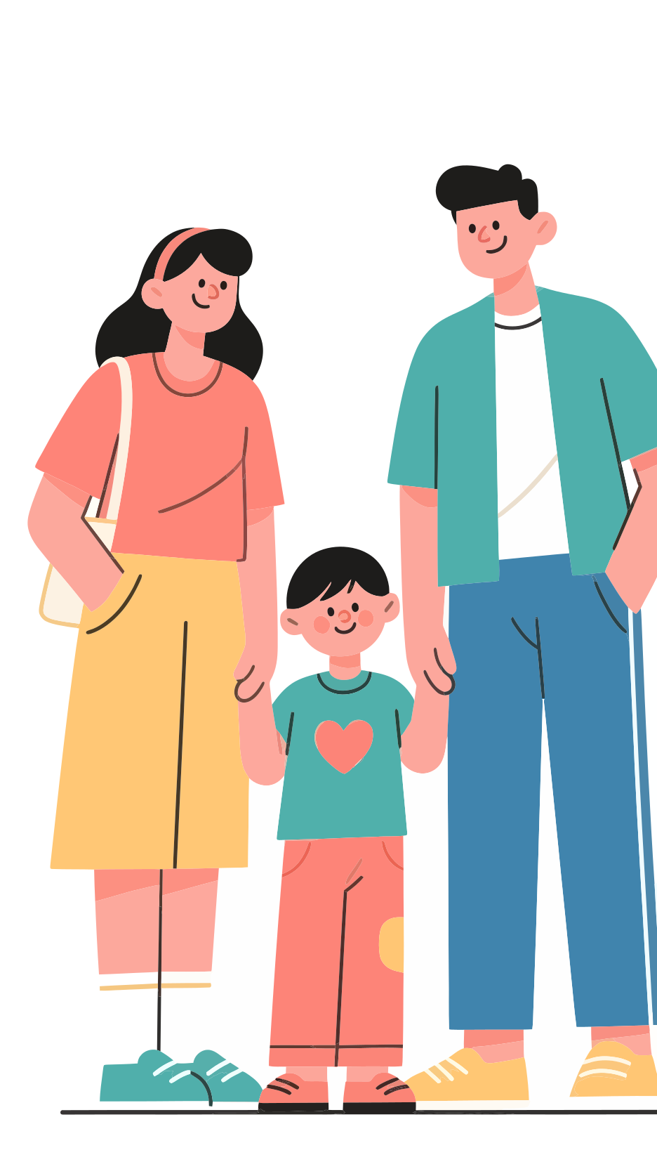 Keluarga bahagia dengan anak yang berdiri bersama