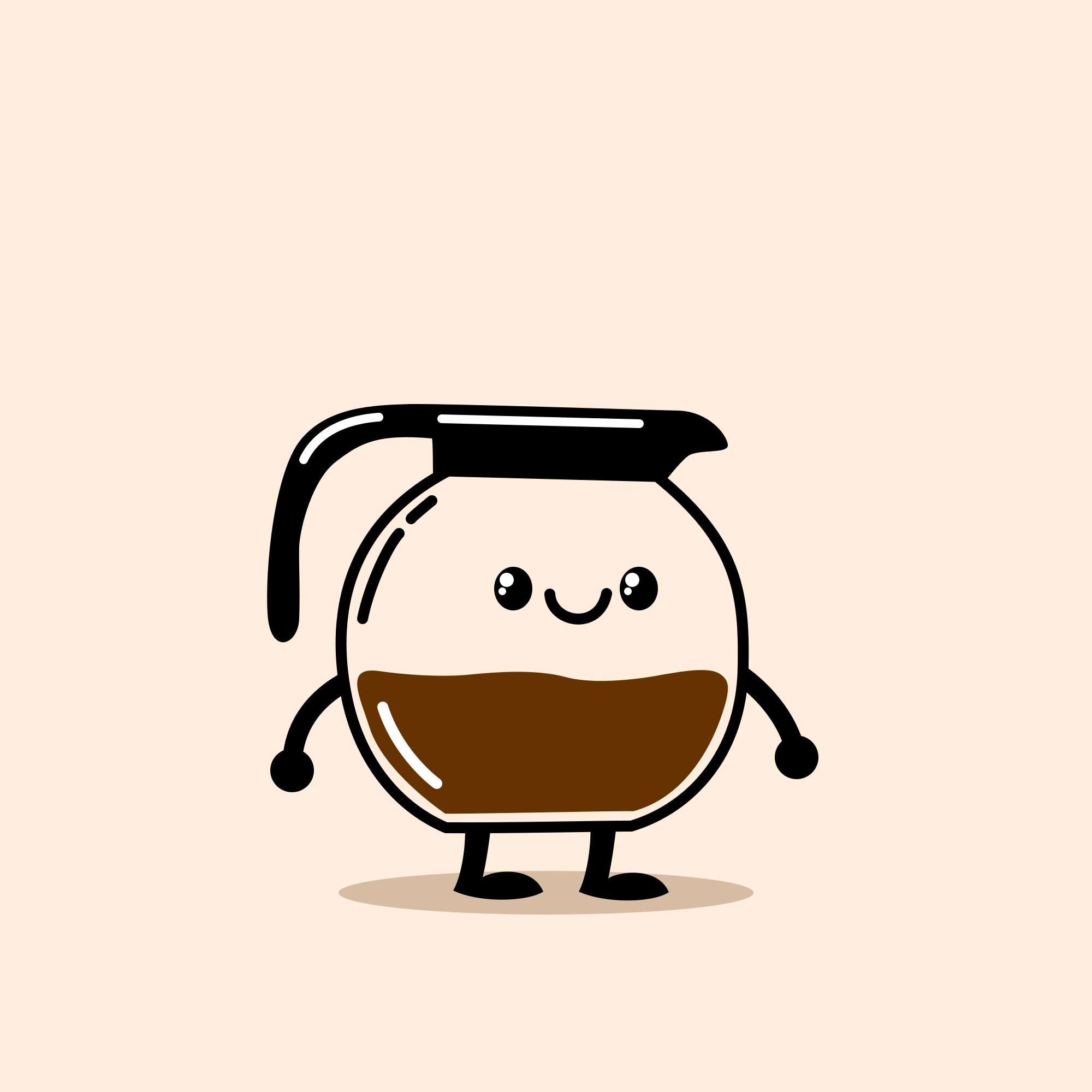 Sebuah teko kopi kartun lucu dengan wajah bahagia