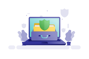 Ein Laptop mit einem Dateiordner und einem grünen Schild-Symbol