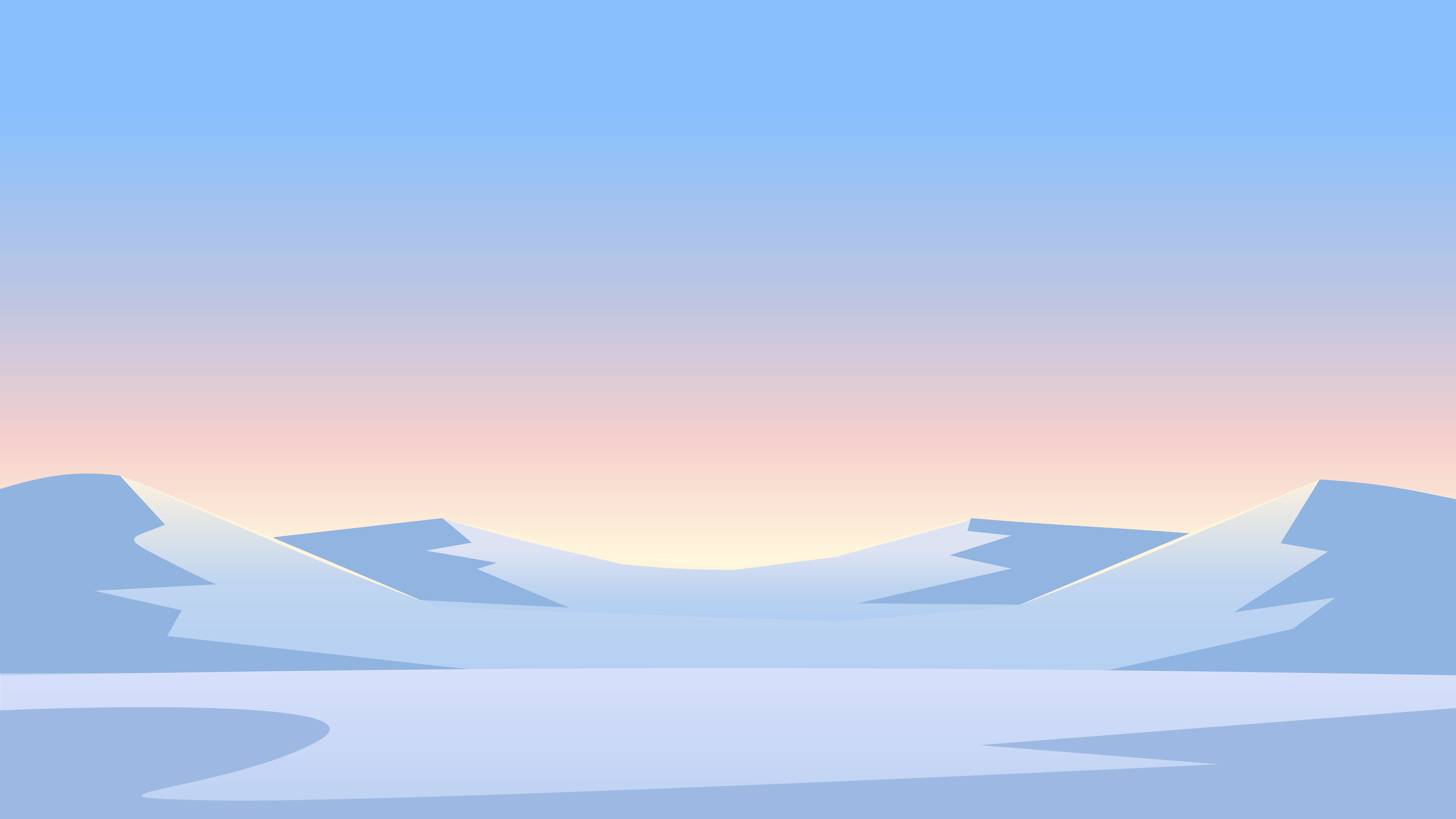Uma paisagem plana de colinas cobertas de neve azul sob um céu em gradiente pálido
