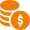 Une pile de pièces orange avec un symbole de dollar.