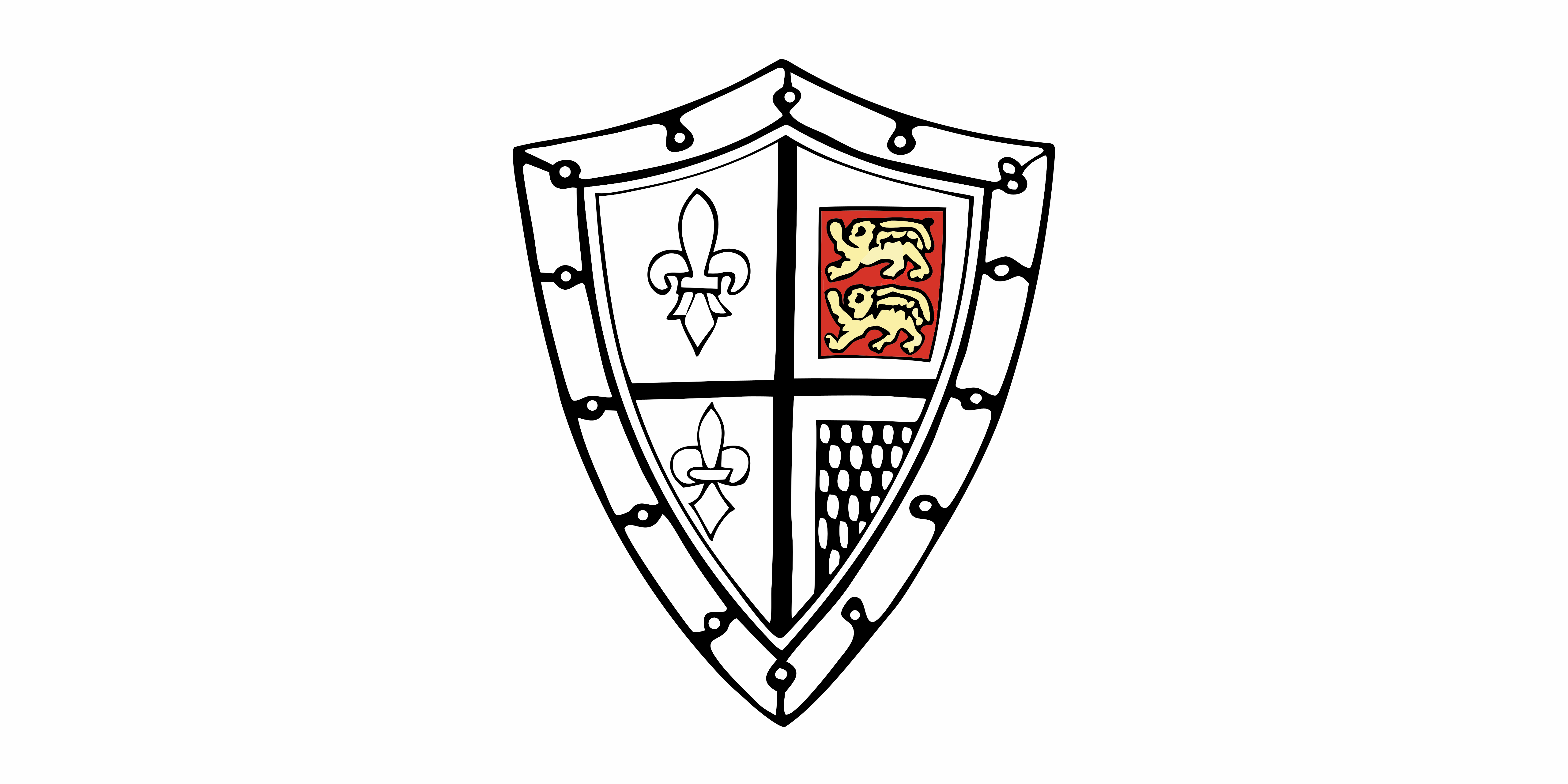 Un escudo heráldico dividido en cuatro cuarteles con símbolos de flor de lis y león