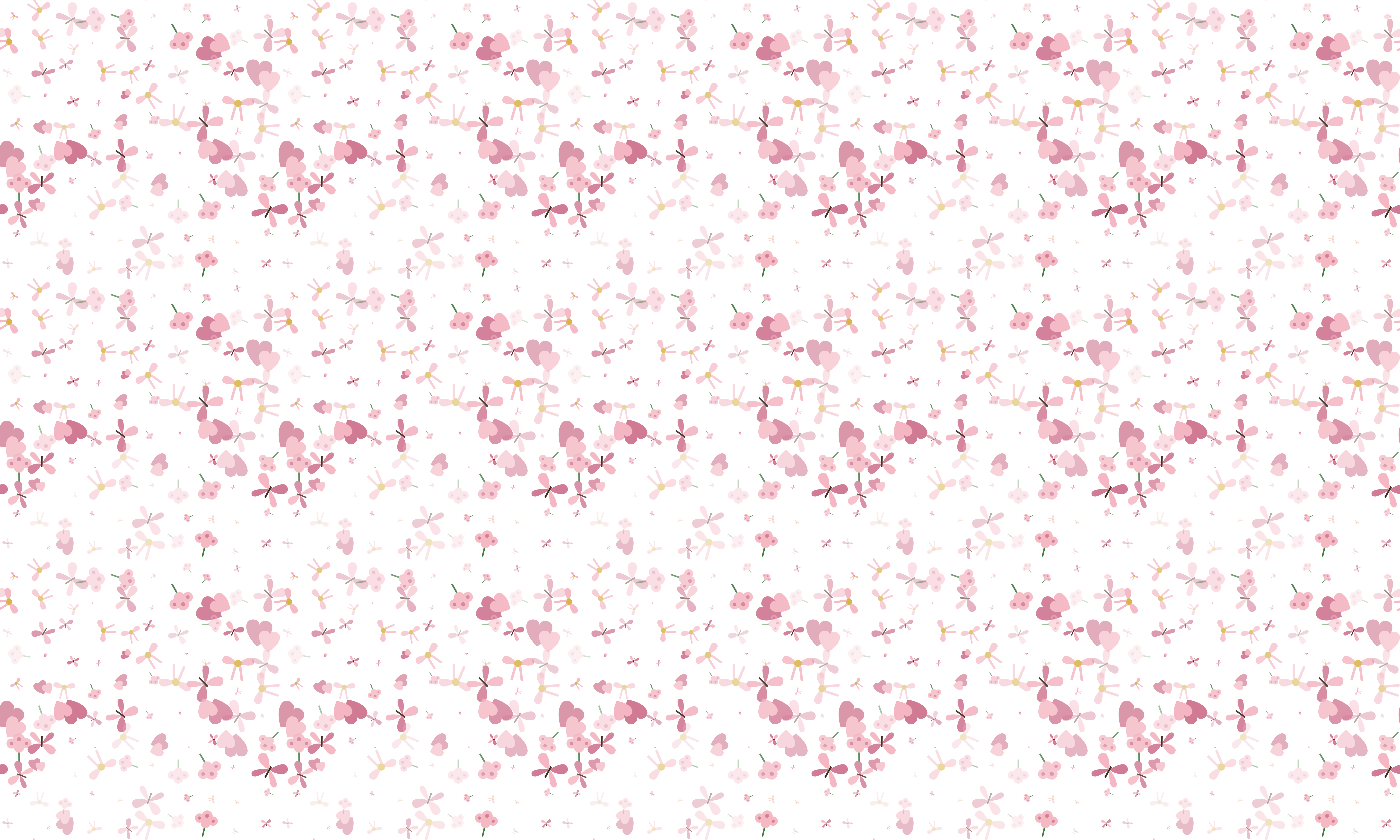Un motif répétitif de petits cœurs et de fleurs roses sur fond blanc