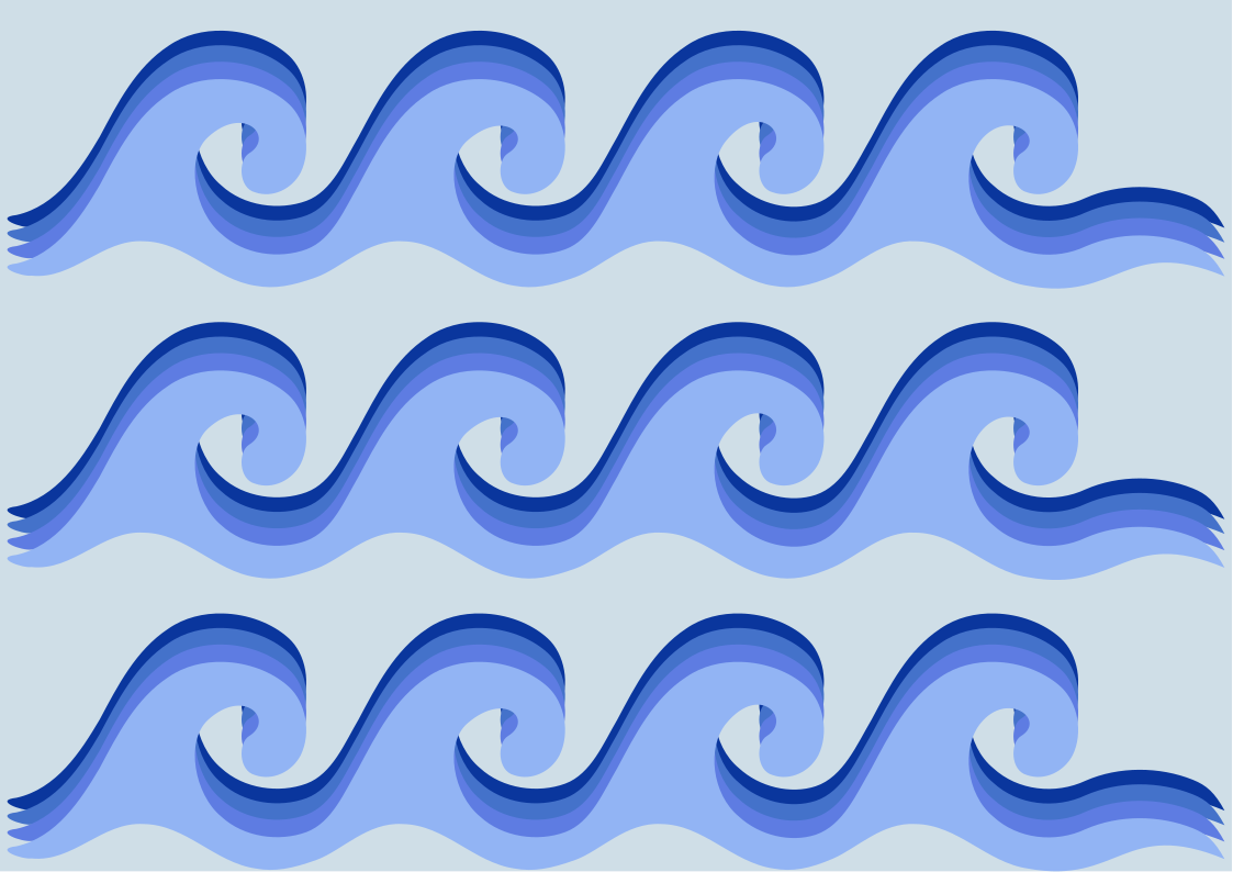 A repeating pattern of stylized blue waves on a light blue background