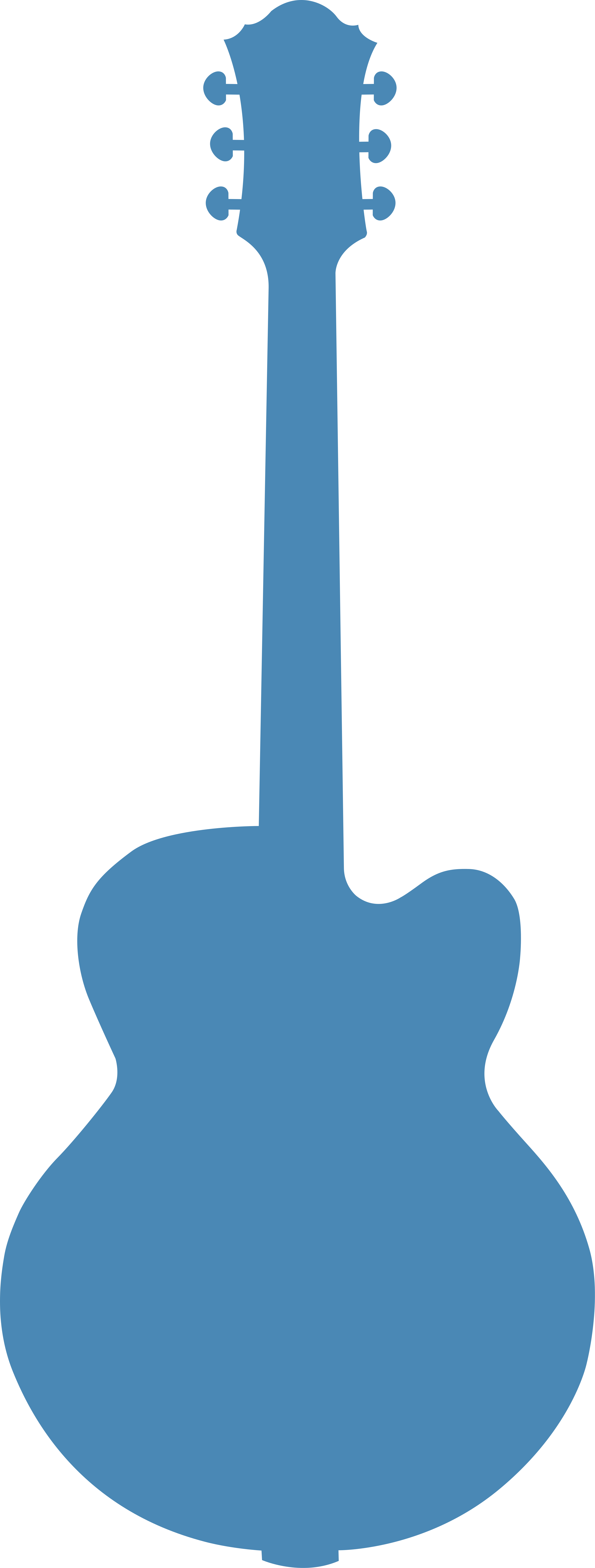 Une silhouette bleue d’une guitare acoustique sur fond blanc