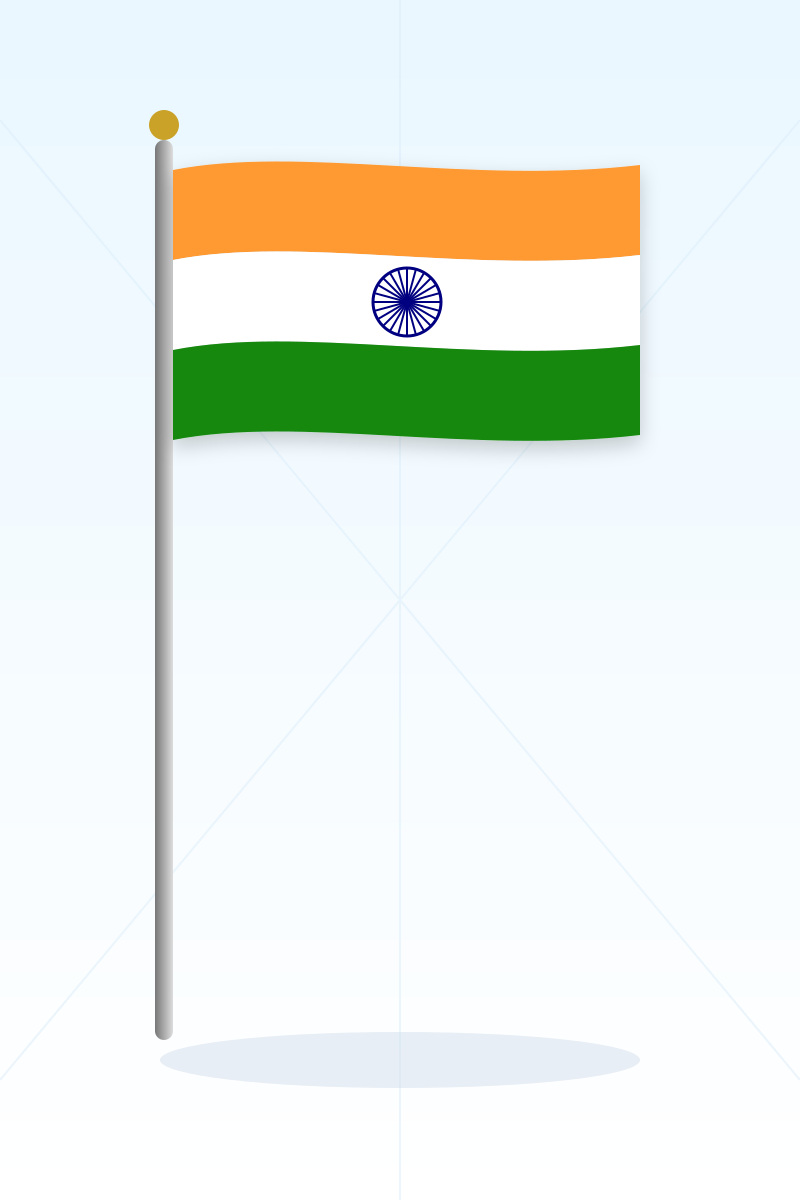 インドの国旗で、サフラン、白、緑の横縞が入っています