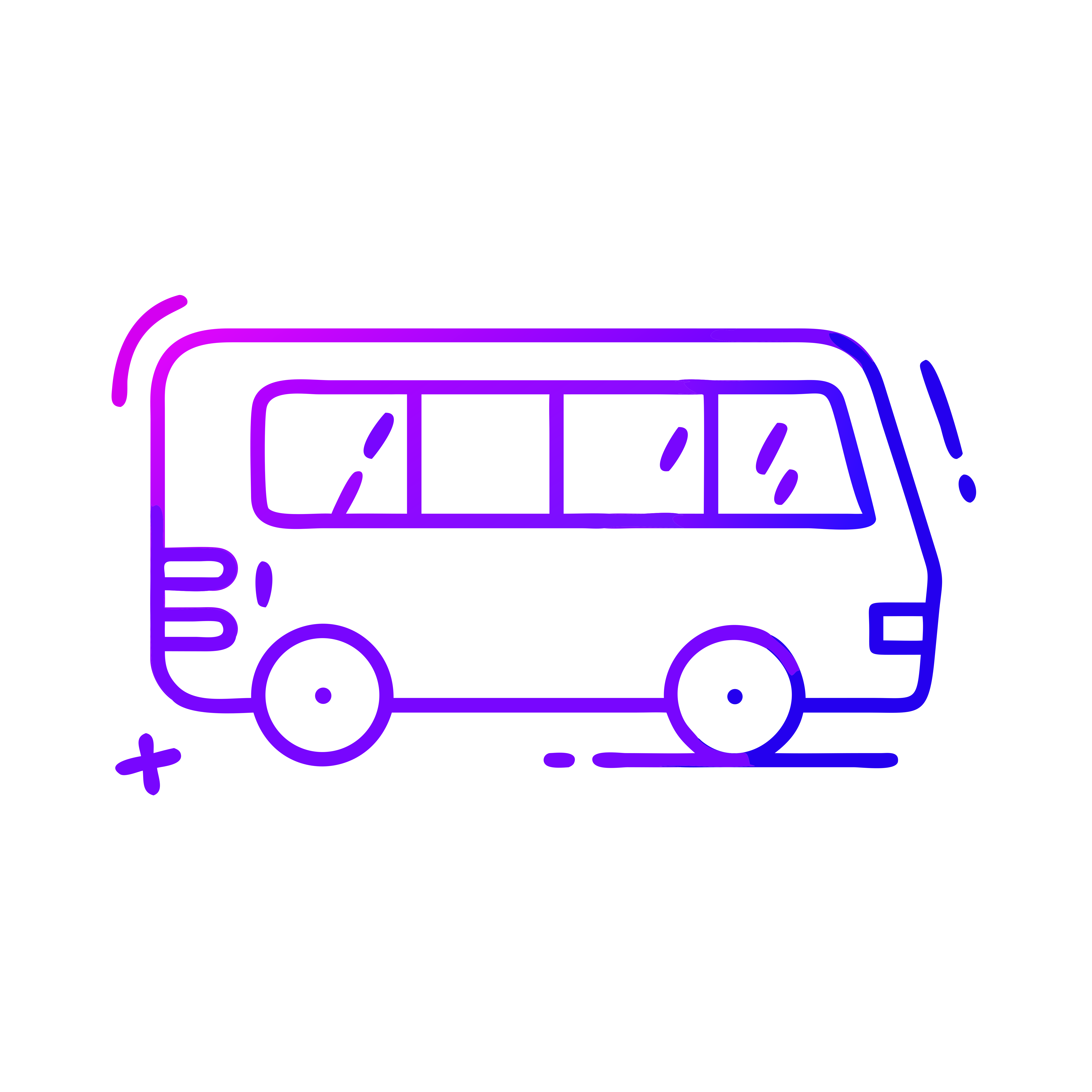 Un dibujo lineal degradado morado y azul de un autobús