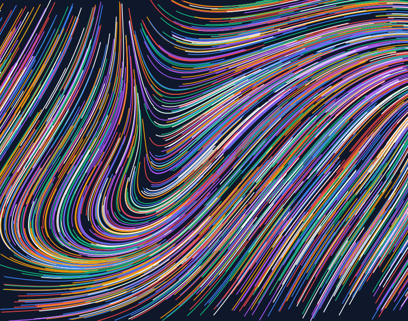 Linee curve multicolori che scorrono su uno sfondo scuro
