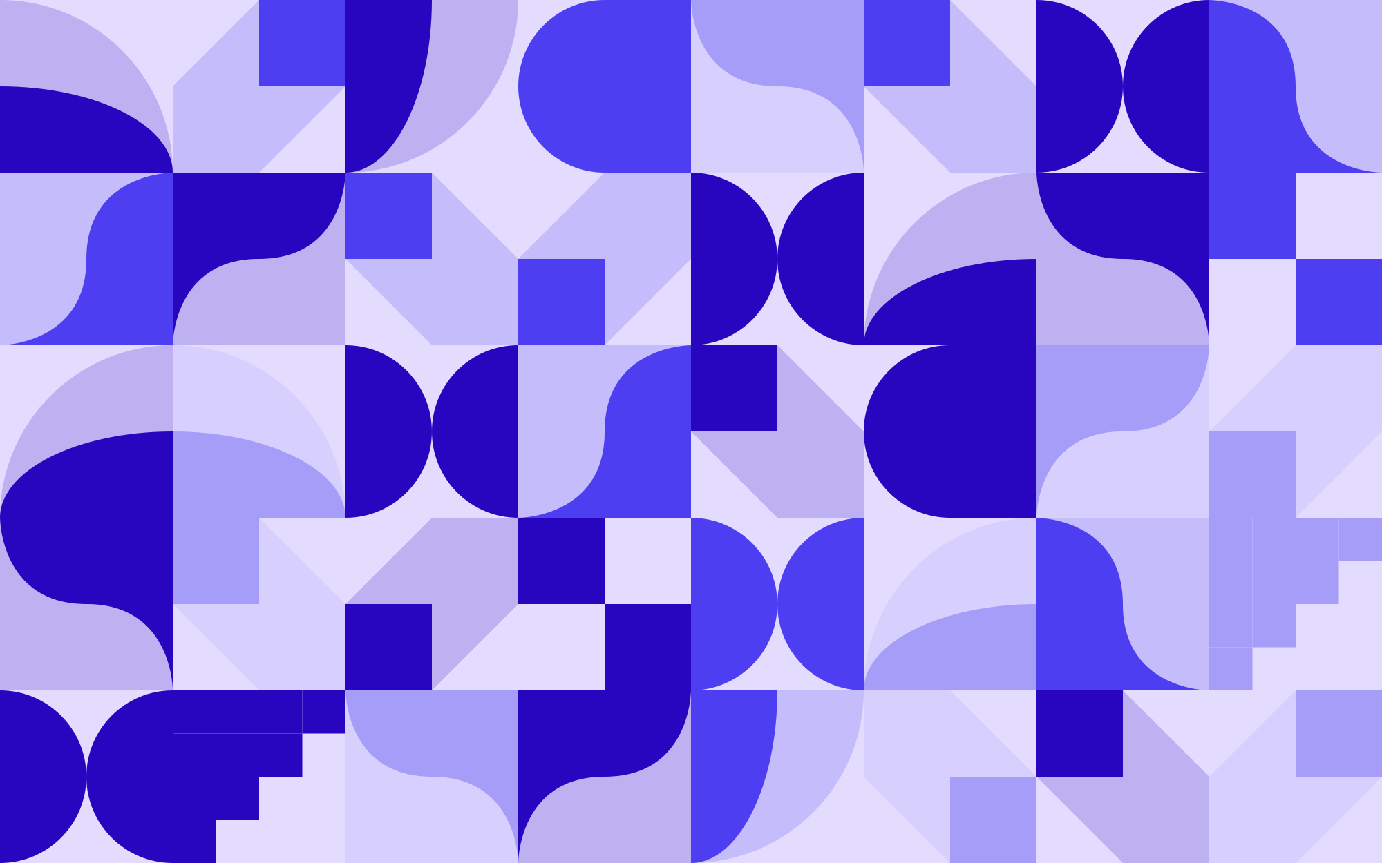 A geometric pattern of blue and light purple squares and curved shapes.